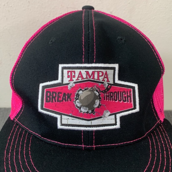Tampa Break Through Trucker Hat Womens OSFM Black Pink Mesh Back Strapback - Picture 3 of 12